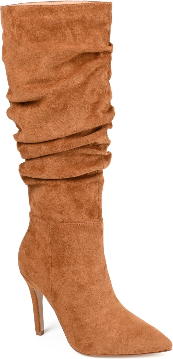 Journee Collection Women's Sarie Extra Wide Calf Ruched Stiletto Boots - Cognac