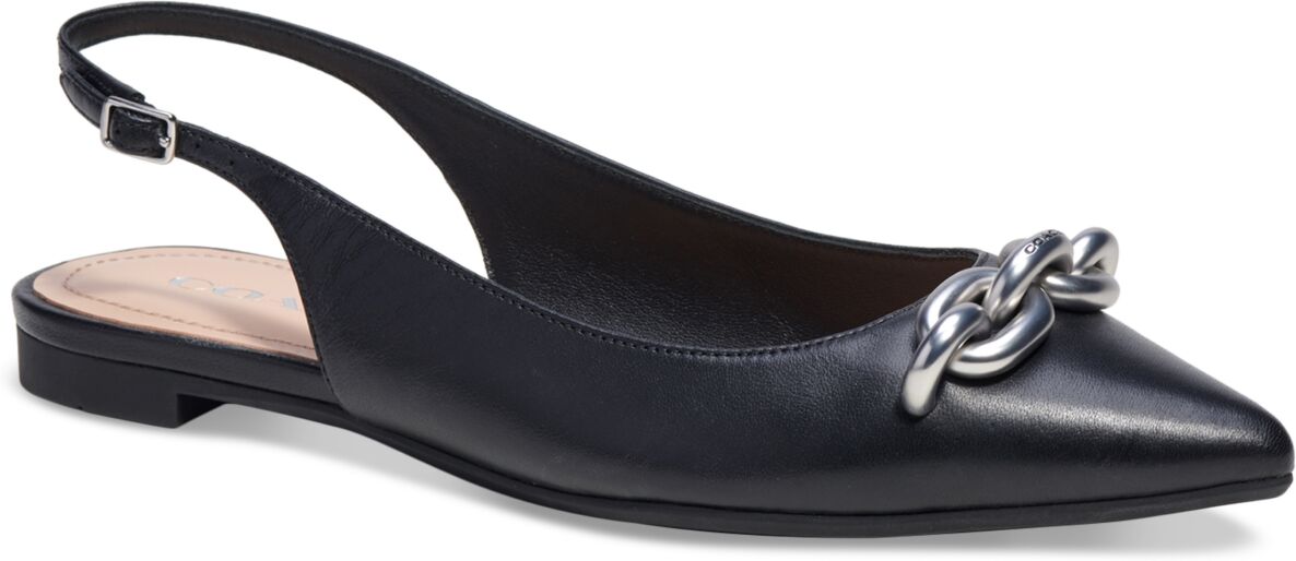 Coach Women's Veronica Skimmer Chain Slingback Flats - Black/ Silver Leather