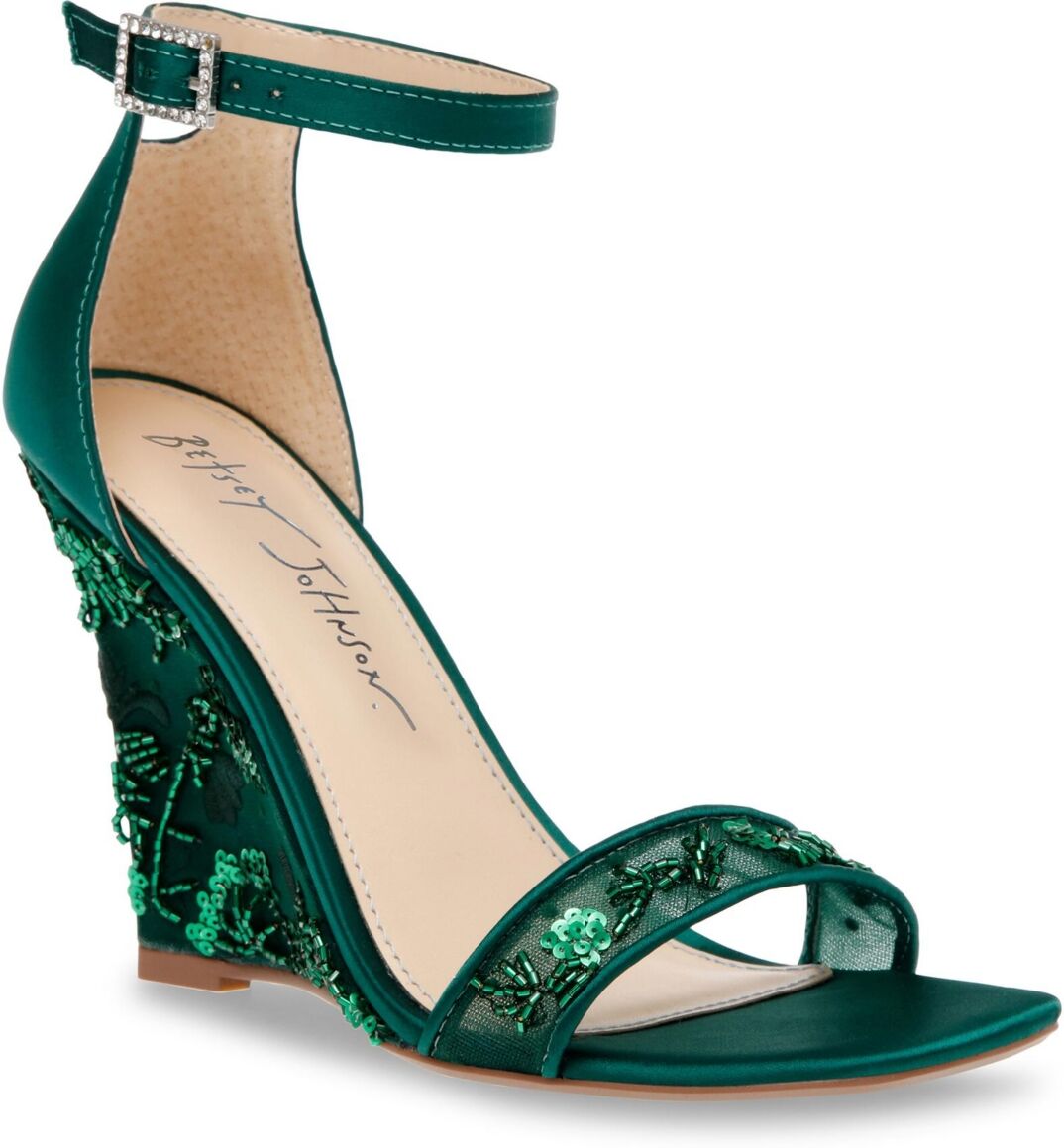 Betsey Johnson Women's Ivan Beaded Wedge Evening Sandals - Emerald