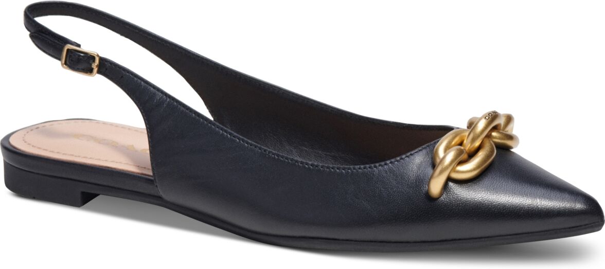 Coach Women's Veronica Skimmer Chain Slingback Flats - Black/ Gold Leather