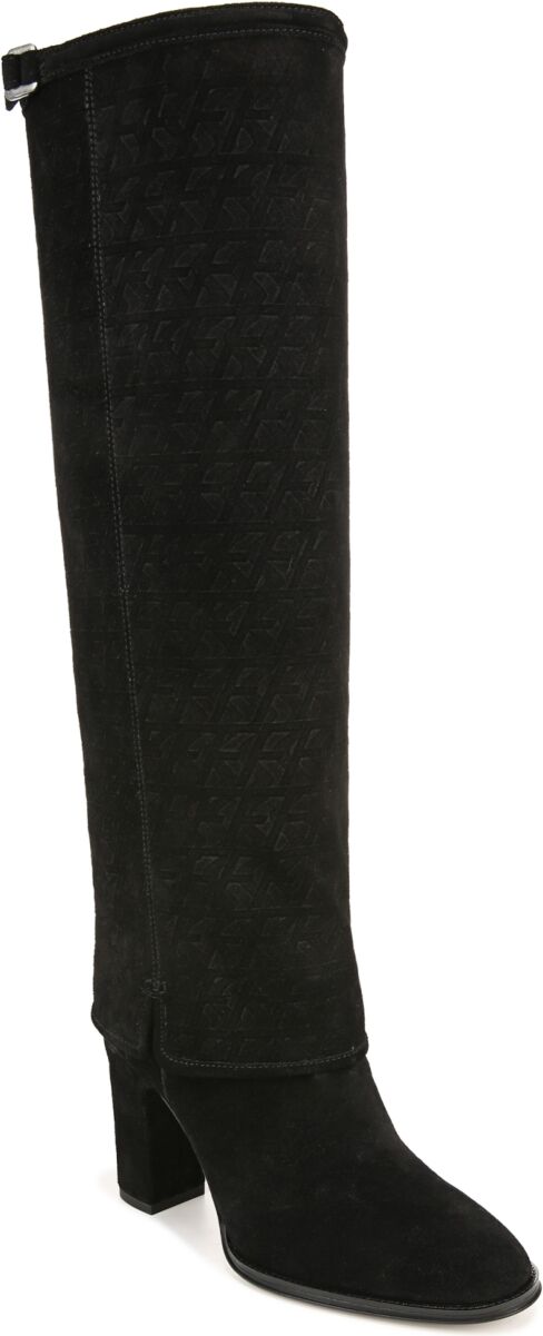 Franco Sarto Informa West Knee High Fold-Over Cuffed Boots - Black Suede