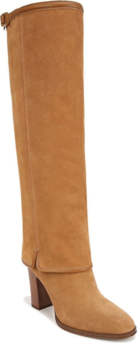 Franco Sarto Informa West Knee High Fold-Over Cuffed Boots - Camel Brown Suede