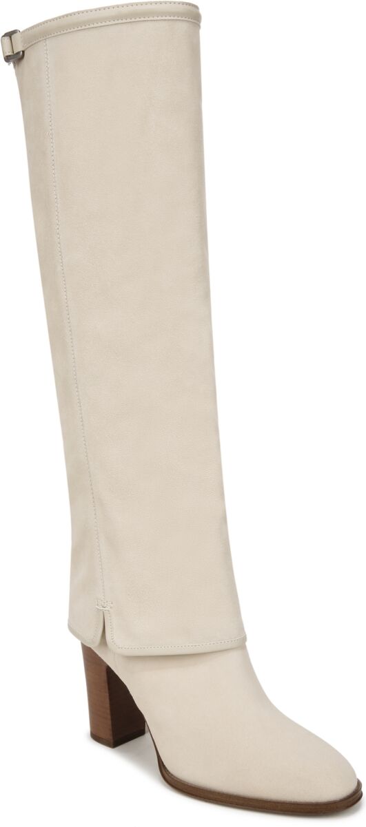 Franco Sarto Informa West Knee High Fold-Over Cuffed Boots - Ecru White Suede