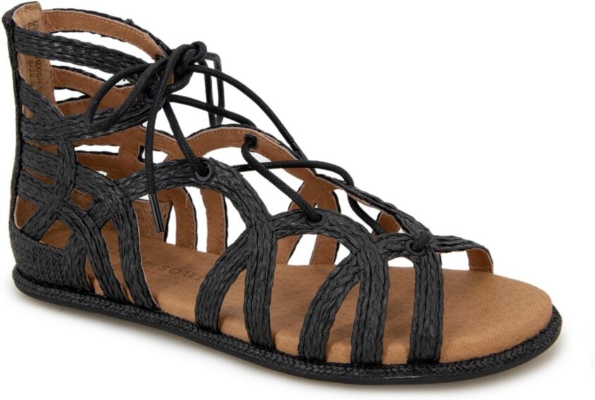 Gentle Souls Women's Break My Heart Lace Up Gladiator Flat Sandals - Black Raffia