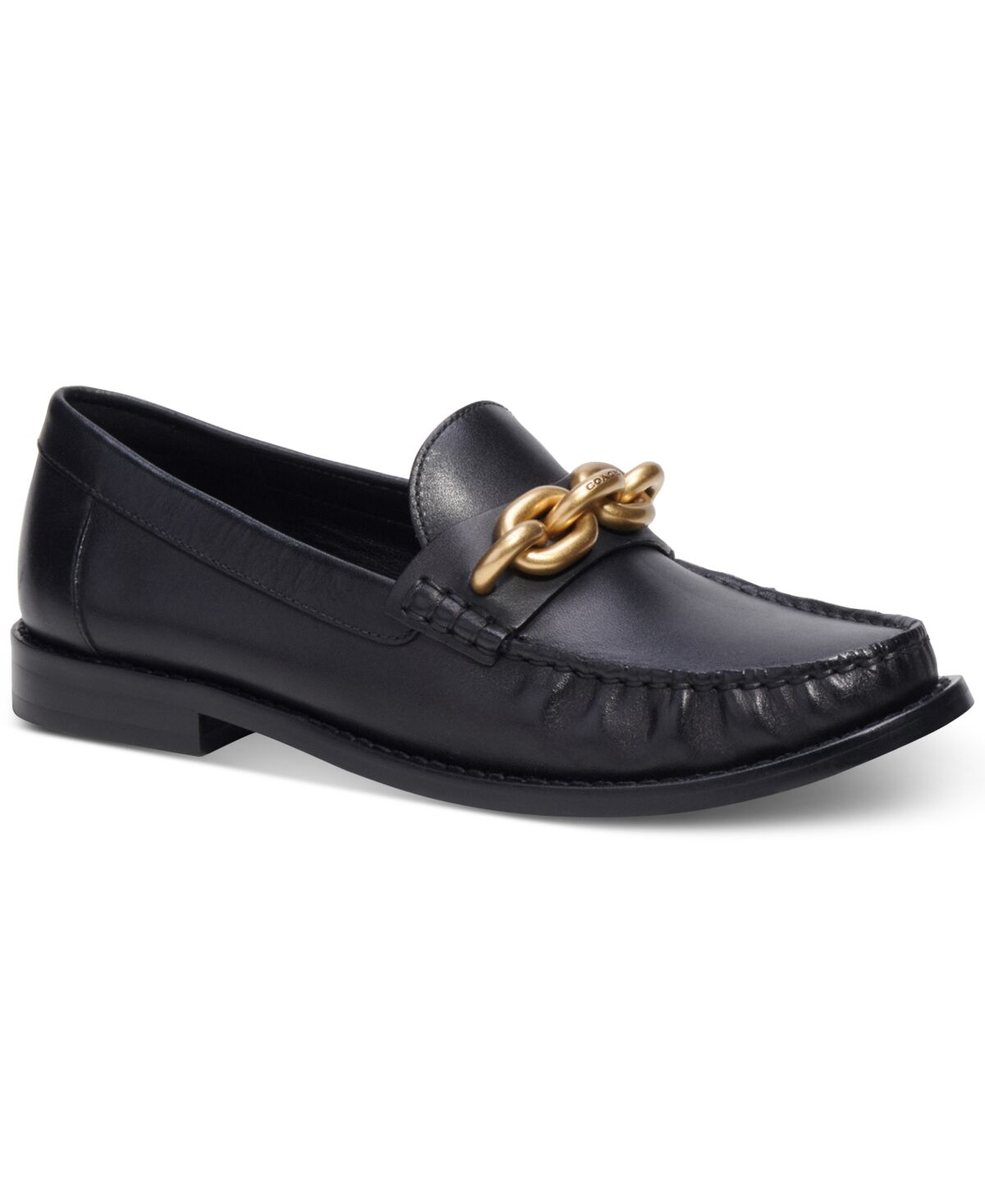 Coach Women's Jess Chain-Strap Moccasin Loafers - Black/ Gold Leather