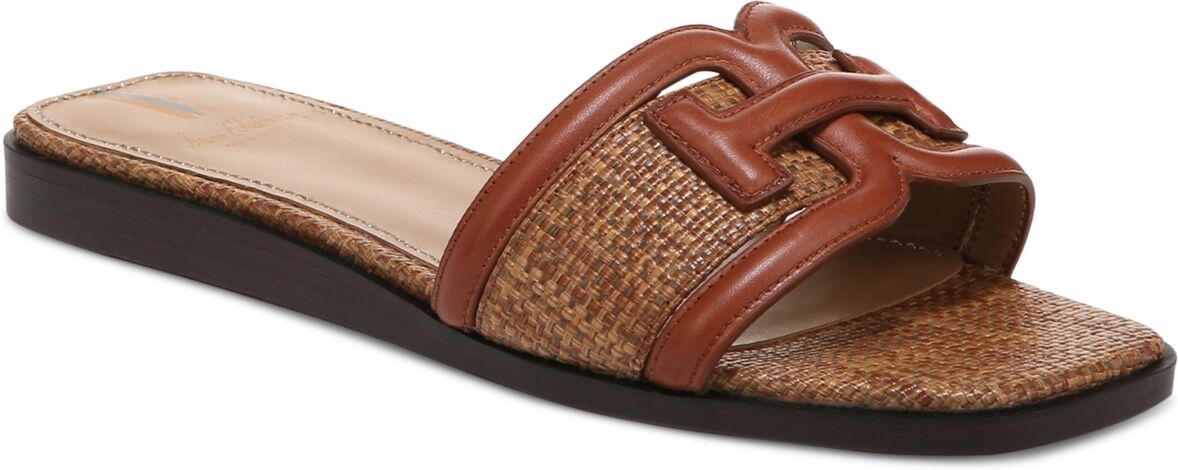 Sam Edelman Irina Logo Emblem Slide Sandals - Rich Cognac/Cuoio Weave