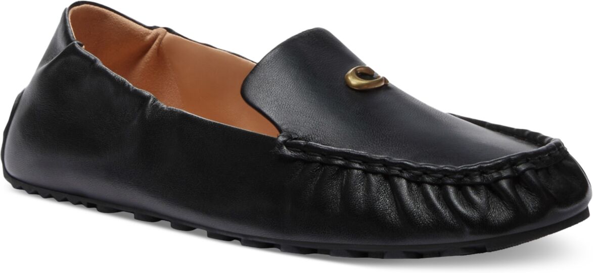 Coach Women's Ronnie Sporty Slip-On Driver Loafers - Black/ Gold Leather