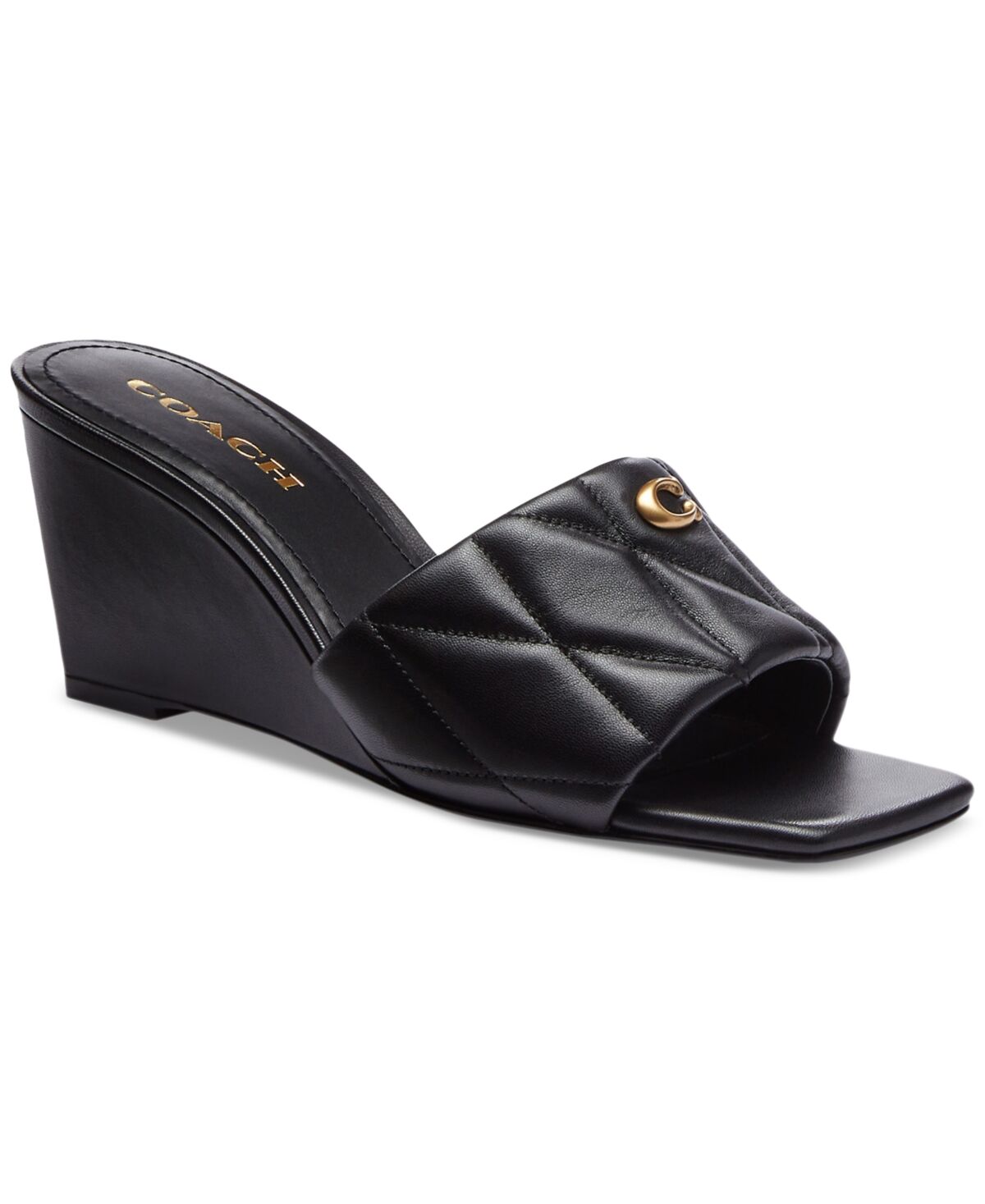 Coach Women's Emma Quilted Wedge Sandals - Black Quilted Leather