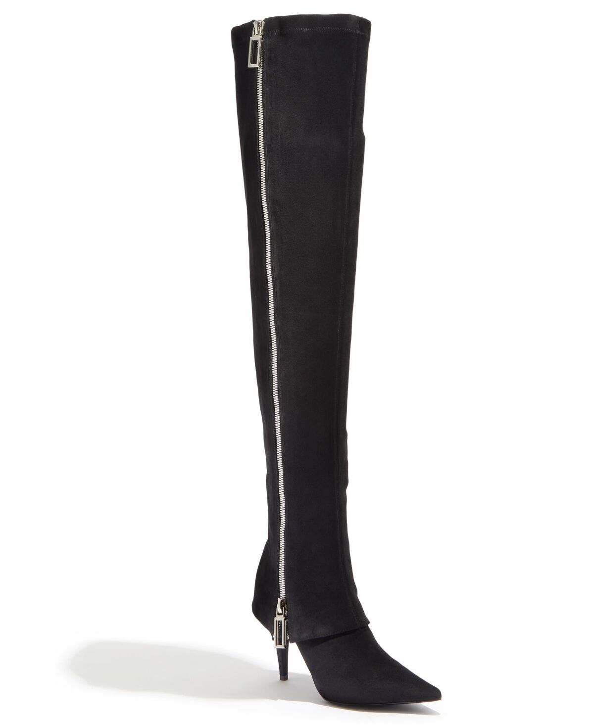 Twelve Am Womens Suede Thigh High Boots ( Manhattan) - Black suede with silver zipper