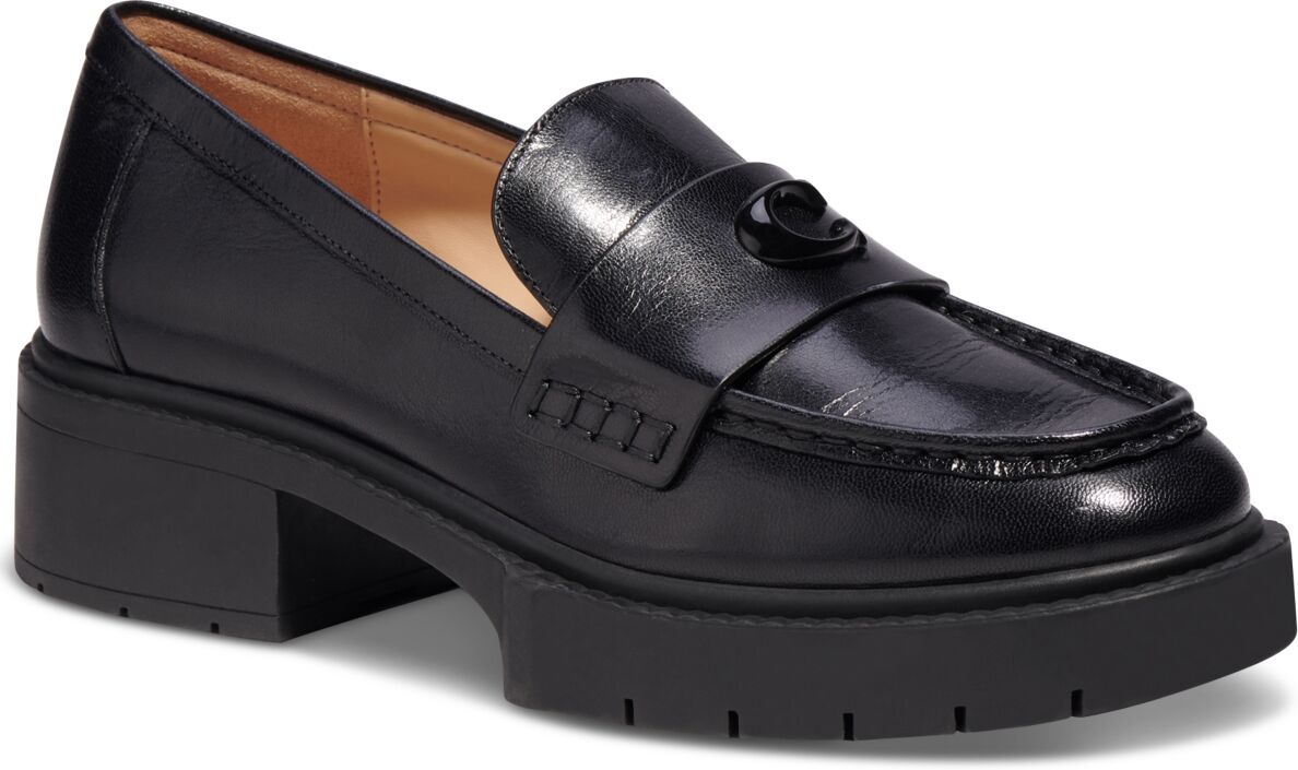 Coach Women's Leah Platform Lug Sole Loafers - Black Leather