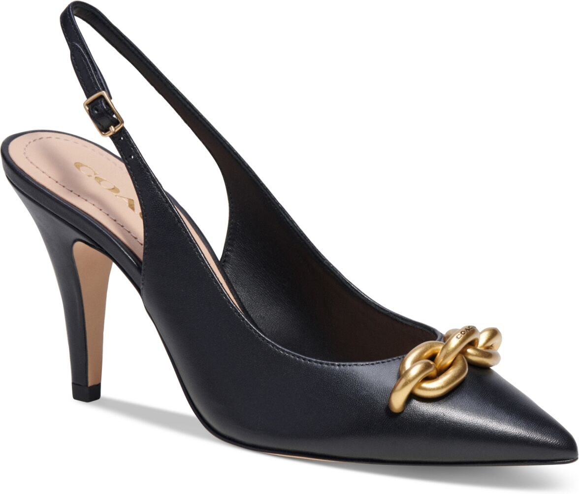 Coach Women's Sadie Chain Trimmed Slingback Pumps - Black/ Gold Leather