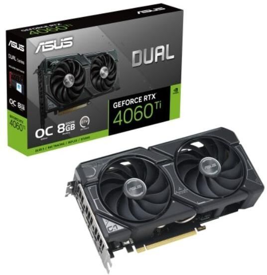 Asus Tek Dual-RTX4060TI-O8G Vcx Ge Force RTX 4060 TI 8GB Oc Oc Edition Graphics Card, Black - Black