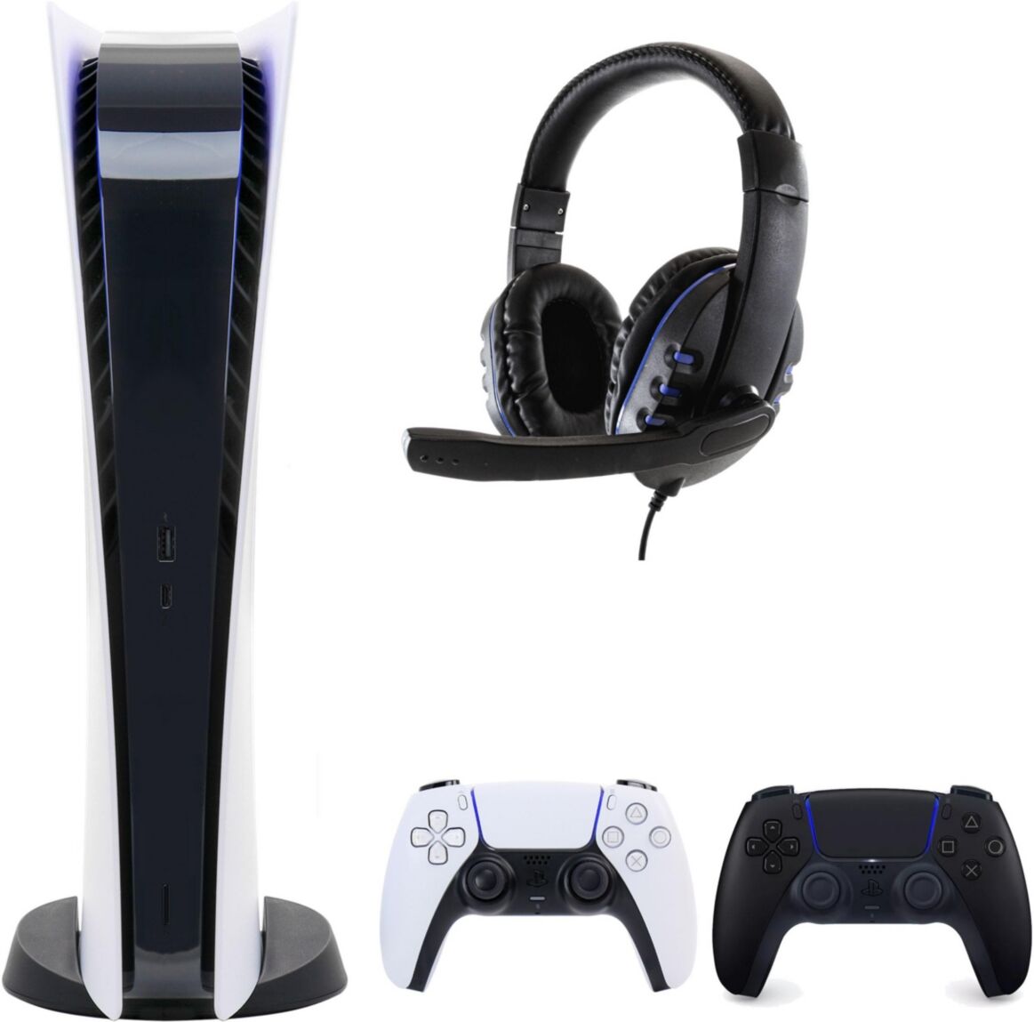 Playstation PS5 Digital Console with Extra Black Dualsense Controller and Universal Headset - Open White