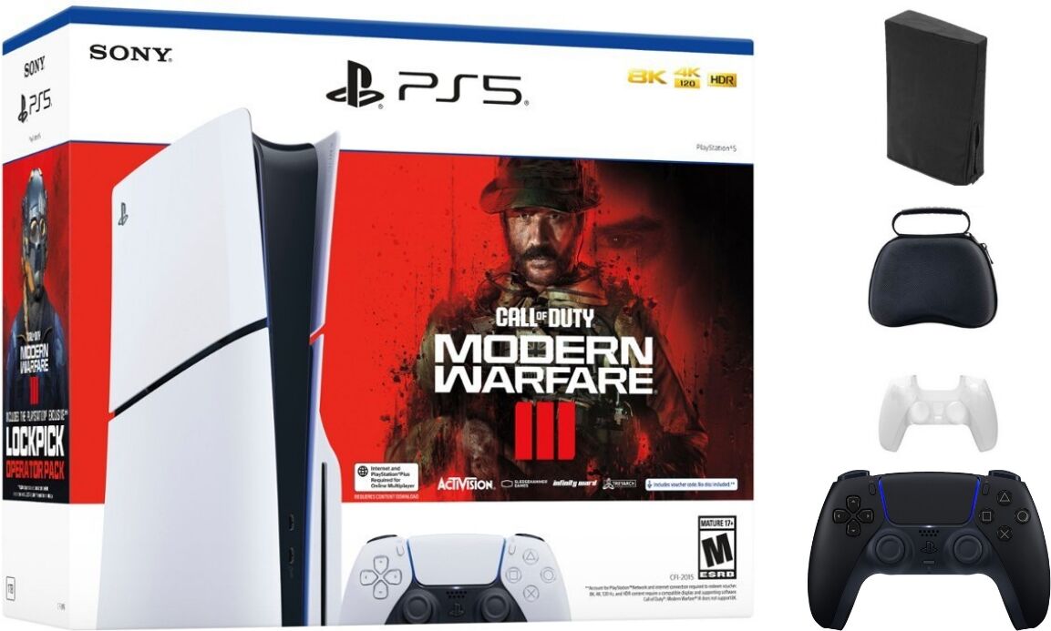 Sony - PlayStation 5 Console Slim - Call of Duty Modern Warfare Iii Bundle With Extra Black Controller and Accessories - White