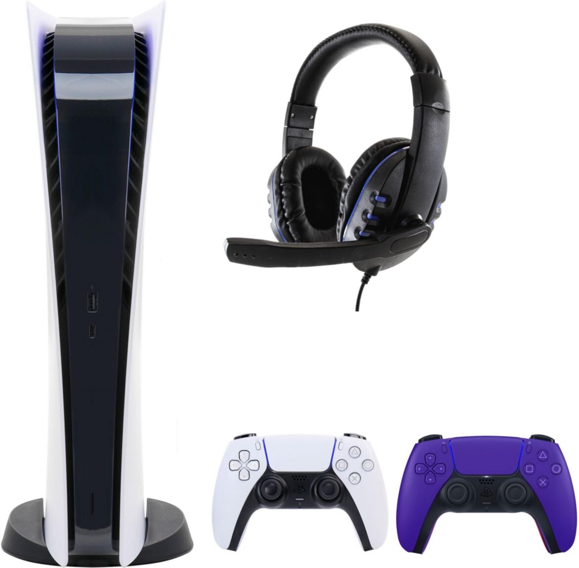 Playstation PS5 Digital Console with Extra Purple Dualsense Controller and Universal Headset - Open White