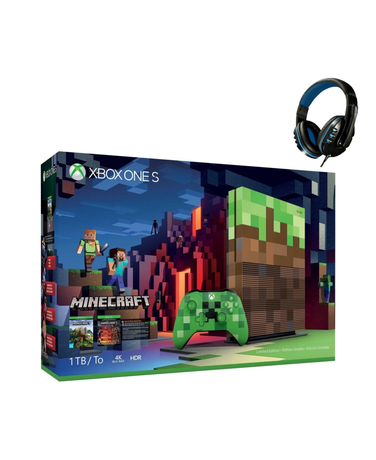 Bolt Axtion 23C-00001 Xbox One S Minecraft Limited Edition 1TB Gaming Console with Bolt Axtion Bundle Like New - Green