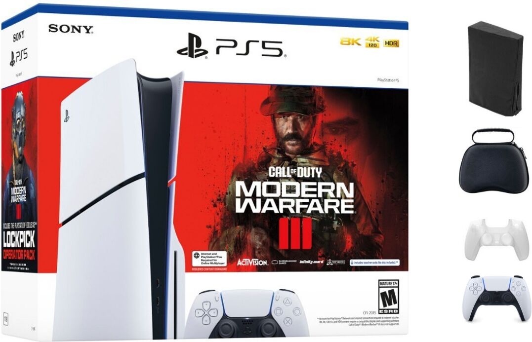 Sony - PlayStation 5 Console Slim - Call of Duty Modern Warfare Iii Bundle With Extra White Controller and Accessories - White