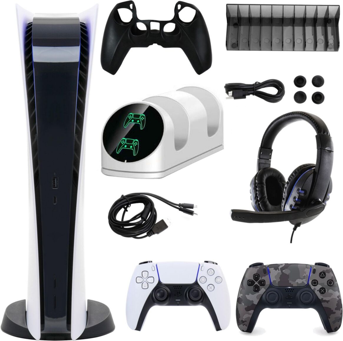 Playstation PS5 Digital Console w/ Extra Dualsense Controller and Accessories Kit - Open White