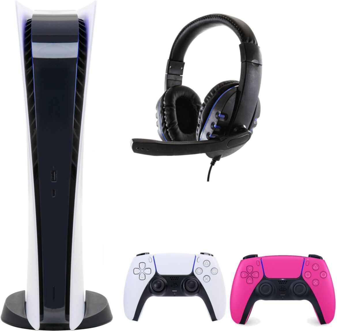 Playstation PS5 Digital Console with Extra Pink Dualsense Controller and Universal Headset - Open White