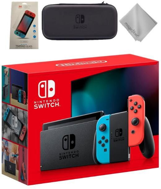 Nintendo Switch Gaming Console With Neon Blue Joy-Con Controllers & 3 piece Accessories kit - Blue/red