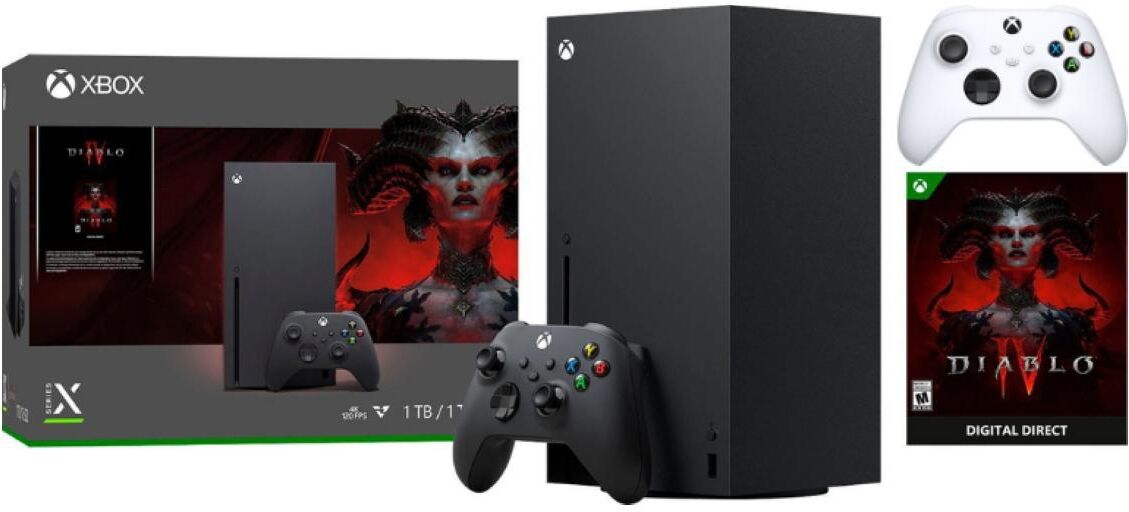 Microsoft Xbox Series X Console - Diablo Iv Bundle & White Controller (Total of 2 Controllers Included) - Black