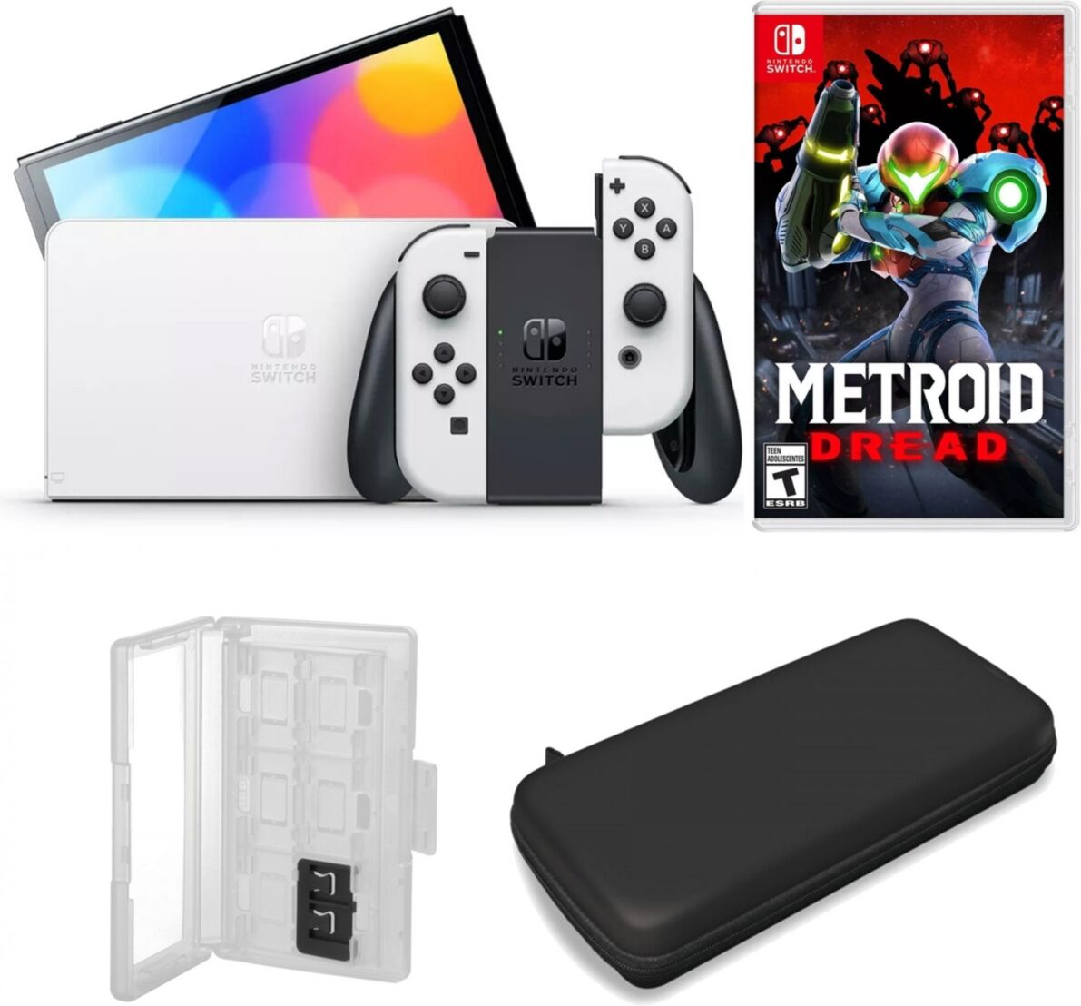 Nintendo Switch Oled in White with Metroid Dread & Accessories - Open White