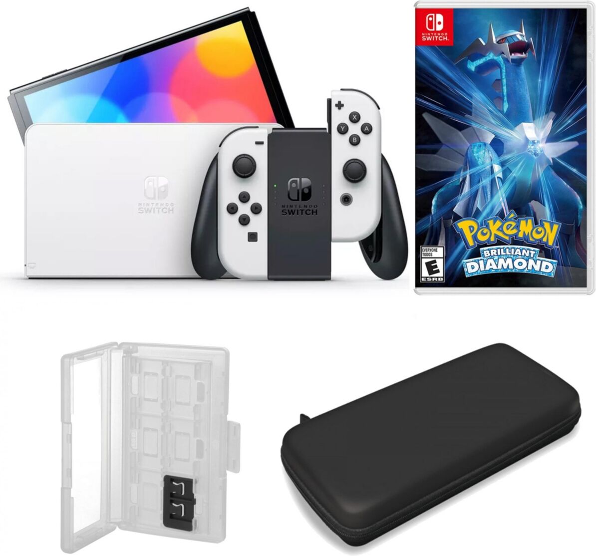 Nintendo Switch Oled in White with Pokemon Diamond & Accessories - Open White