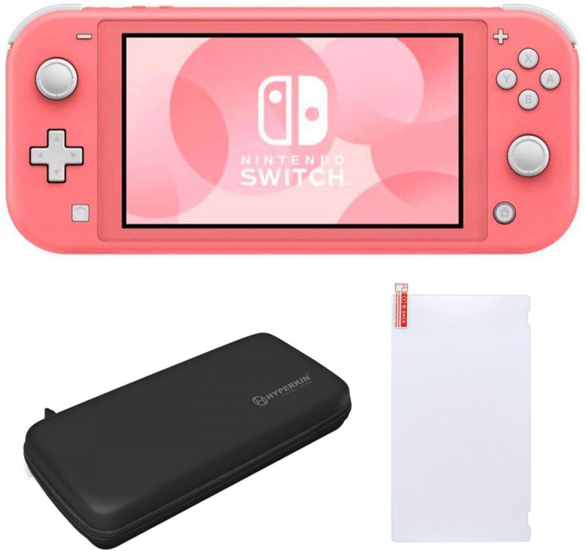 Nintendo Switch Lite in Coral with Screen Protector & Case - Pink