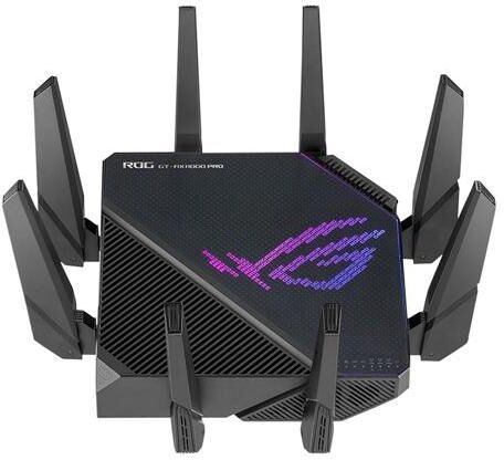 Asus Tri-b& Wi-Fi 6 Gaming router with 2.5G port, 10G port, Quad-core 2.0 GHz Cpu, Asus RangeBoost Plus, UNII4, Triple-level game acceleration, Black