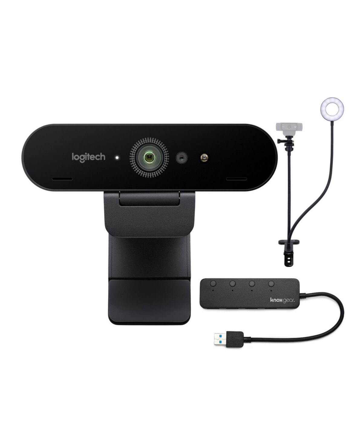 Logitech Miro 4K Pro Webcam With Webcam Stand And 4-Port 3.0 Usb Hub - Black