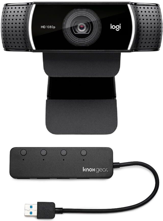 Logitech C922 Pro Stream 1080P Webcam With Knox 4-Port Usb 3.0 Hub - Black