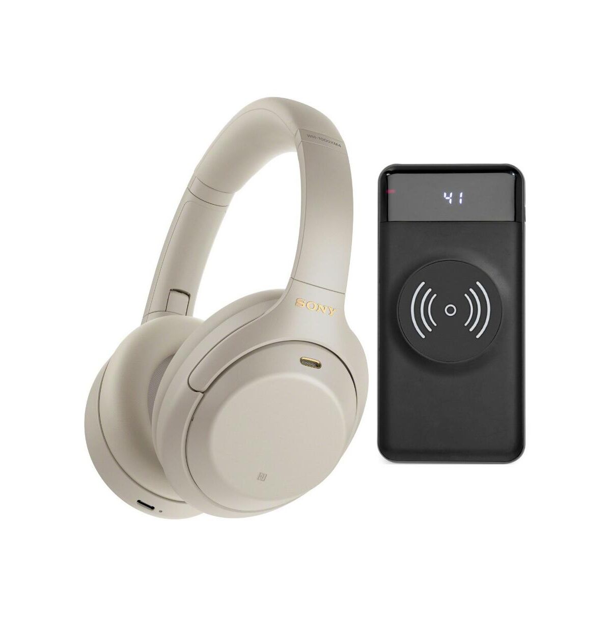 Sony Wh-1000XM4 Wireless Noise Canceling Over-Ear Headphones (Silver) Bundle - White