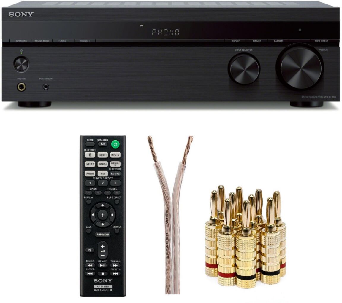 Sony STRDH190 2-ch Stereo Receiver with Phono Inputs and Bluetooth bundle - Black