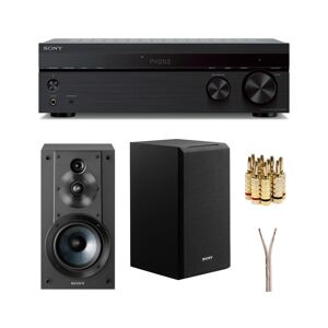 Sony 2 Channel Stereo Receiver with Sony 3-Way 3-Driver Speaker System Bundle - Black