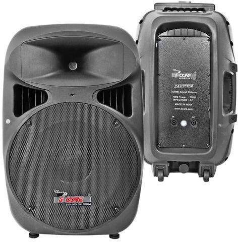 5 Core Dj speakers 15 Inch Pa Speaker System 250W Rms Pa system Tough Abs Cabinet Speakon Connection 8 Ohm Portable Sound System w Subwoofer - Pc 15 -