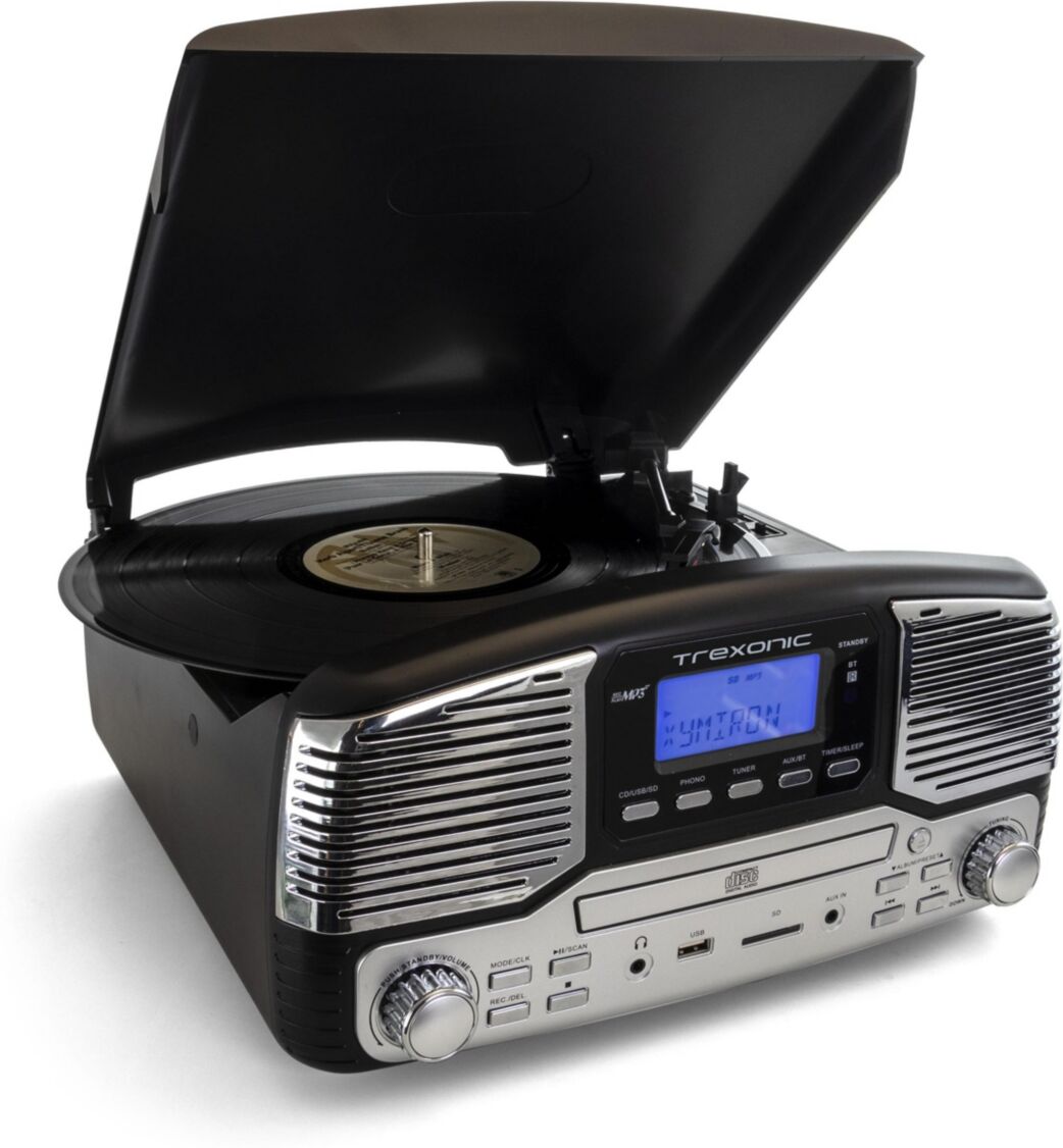 Trexonic Retro Wireless Bluetooth Record and Cd Player - Black