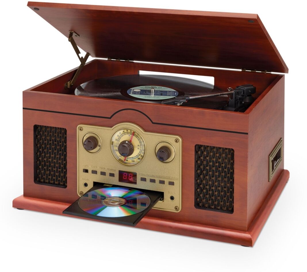 iLive 6-in-1 Bluetooth Turntable with Cd or Cassette Players and Am or Fm Radio, ITTB610LW - Brown