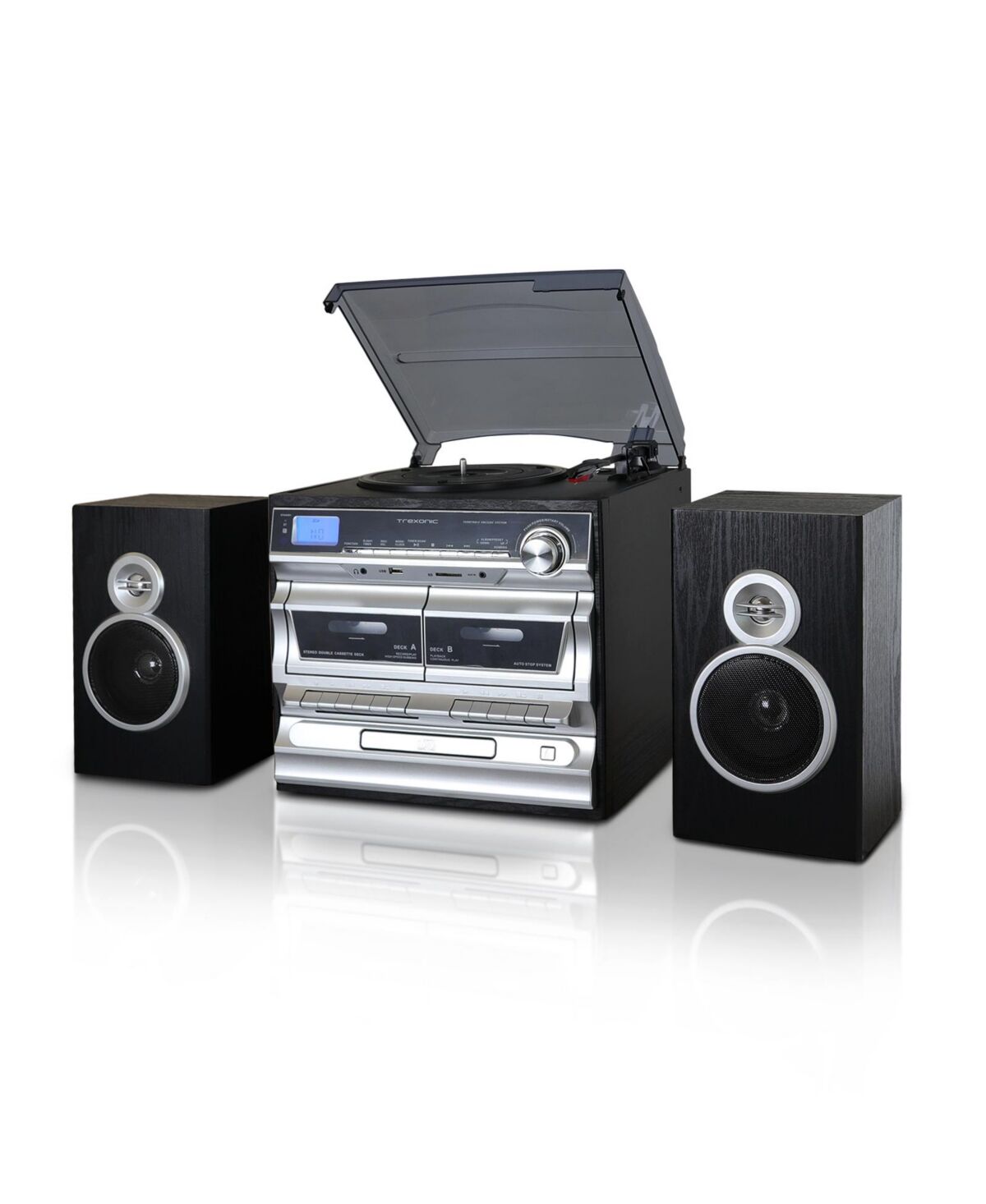 Trexonic 3-Speed Vinyl Turntable Home Stereo System with Cd Player - Black