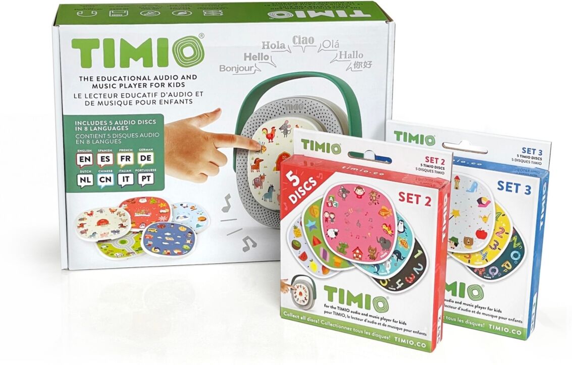 Timio Screenless Educational Audio and Music Player + 2 Disc Packs 15 discs total - White