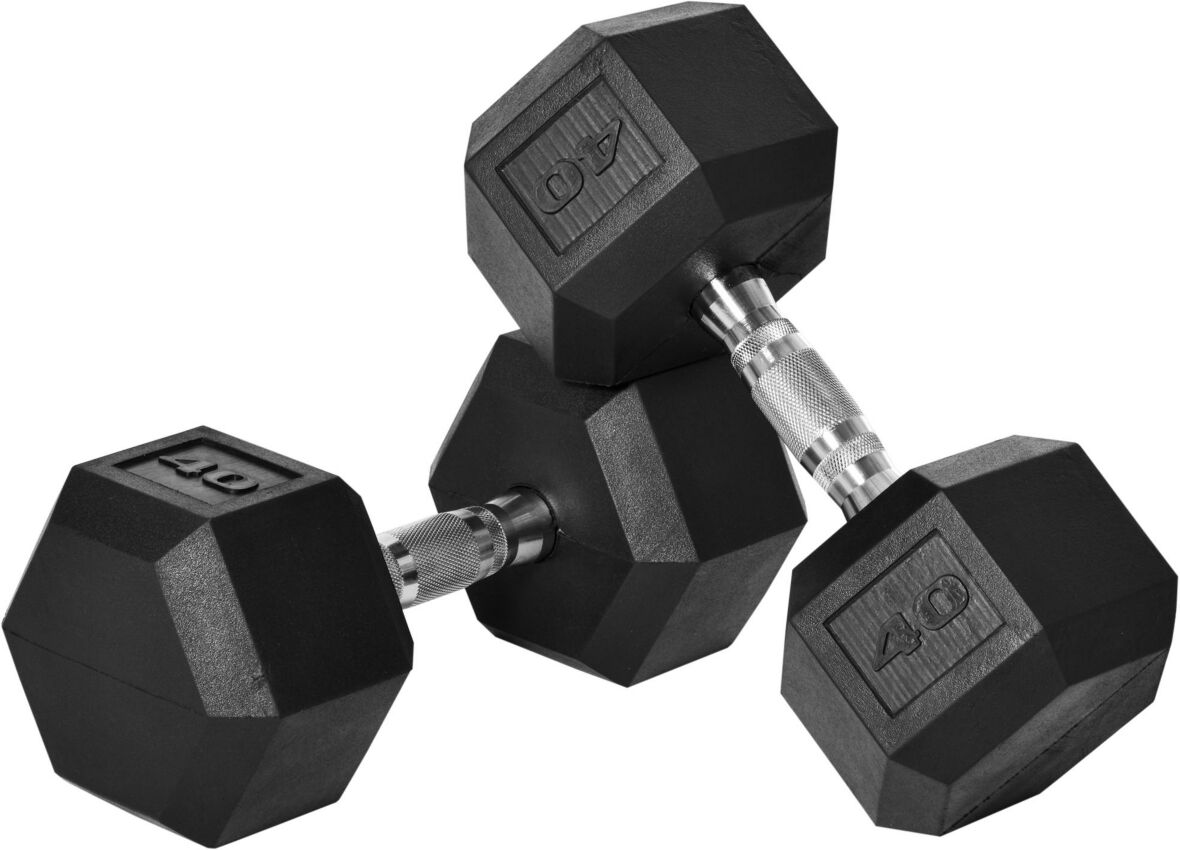 Soozier Hex Dumbbells Set, Rubber Hand Weights with Non-Slip Handles, Anti-roll, for Women or Men Home Gym Workout, 2 x 40lbs - Black