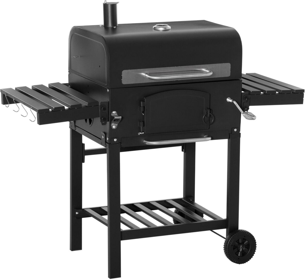 Outsunny Charcoal Grill Bbq with Adjustable Charcoal Height, Portable Barbecue Smoker with Folding Shelves, Thermometer, Bottle Opener, and Wheels for