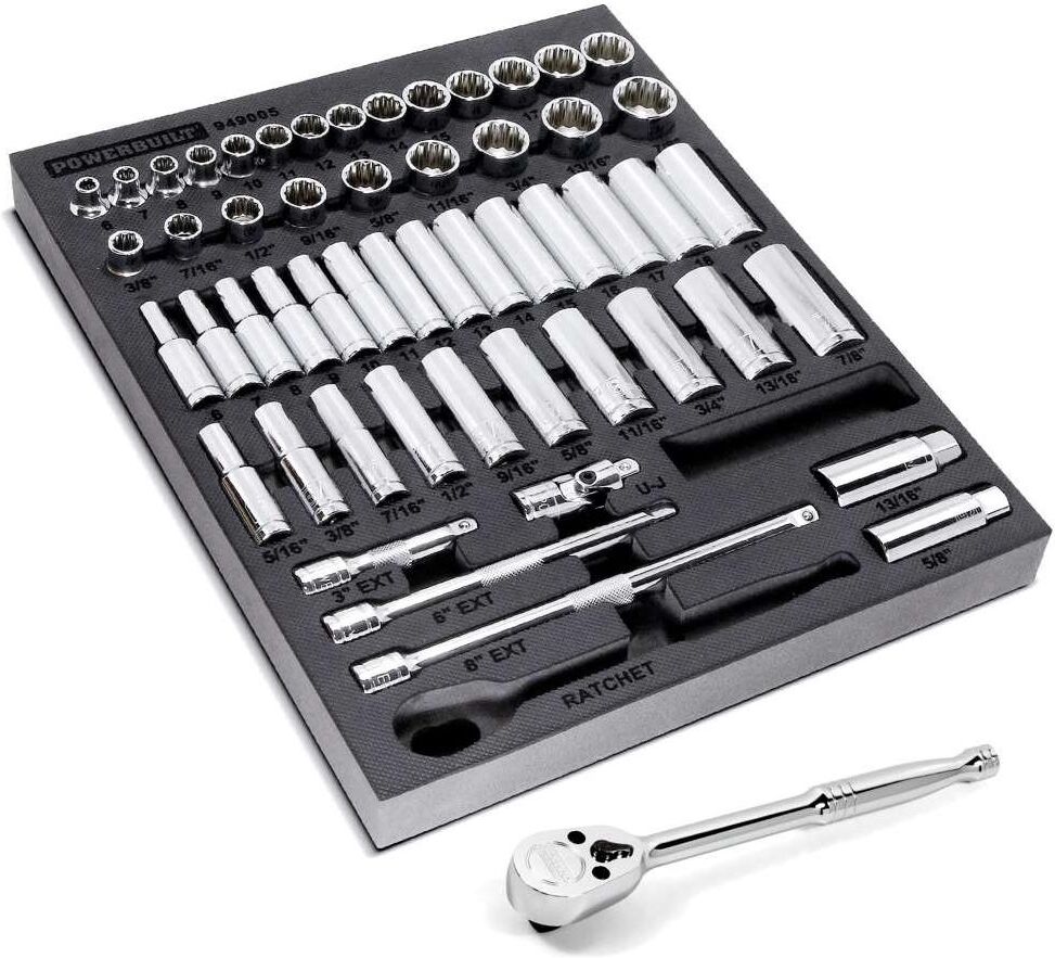 Powerbuilt 54 Piece Pro Tech 3/8 in. Dr. Sae & Metric Socket Set - Silver