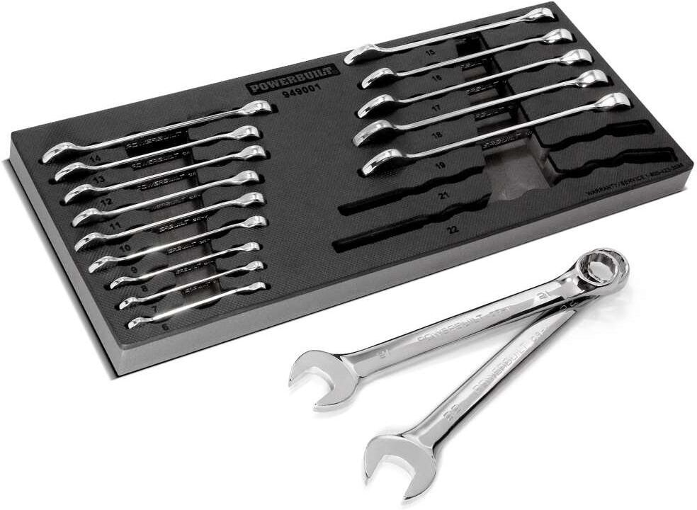 Powerbuilt 16 Piece Pro Tech Metric Combination Wrench Set - Silver