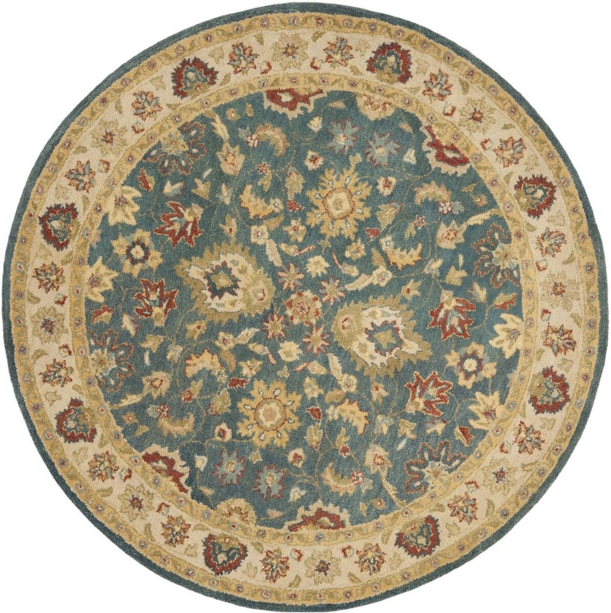 Safavieh Antiquity At15 Blue and Beige 8' x 8' Round Area Rug - Blue