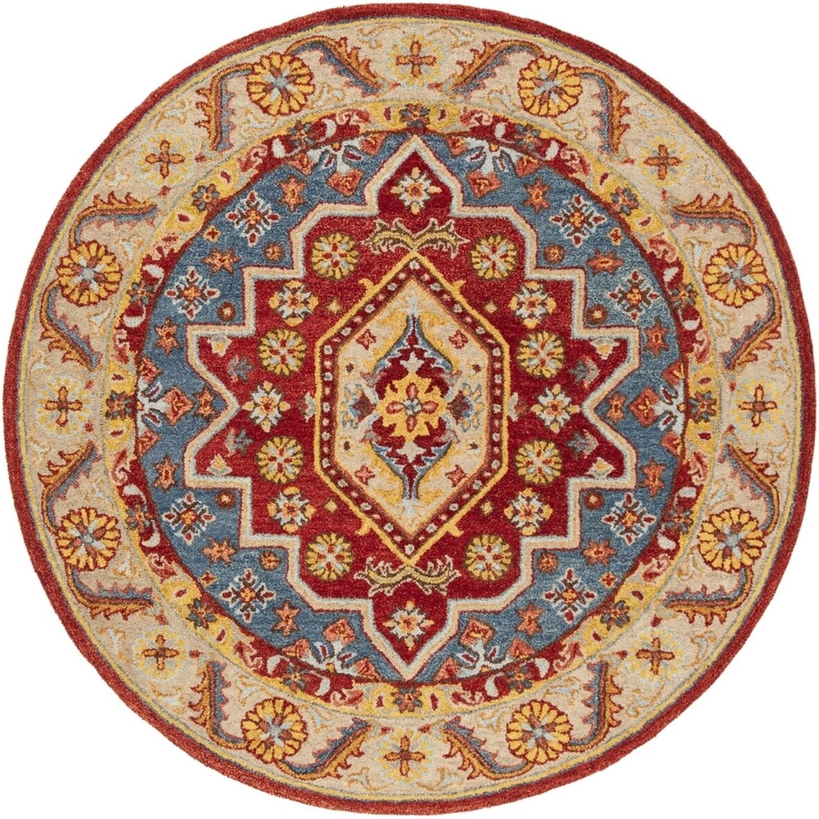 Safavieh Antiquity At503 Red and Blue 6' x 6' Round Area Rug - Red