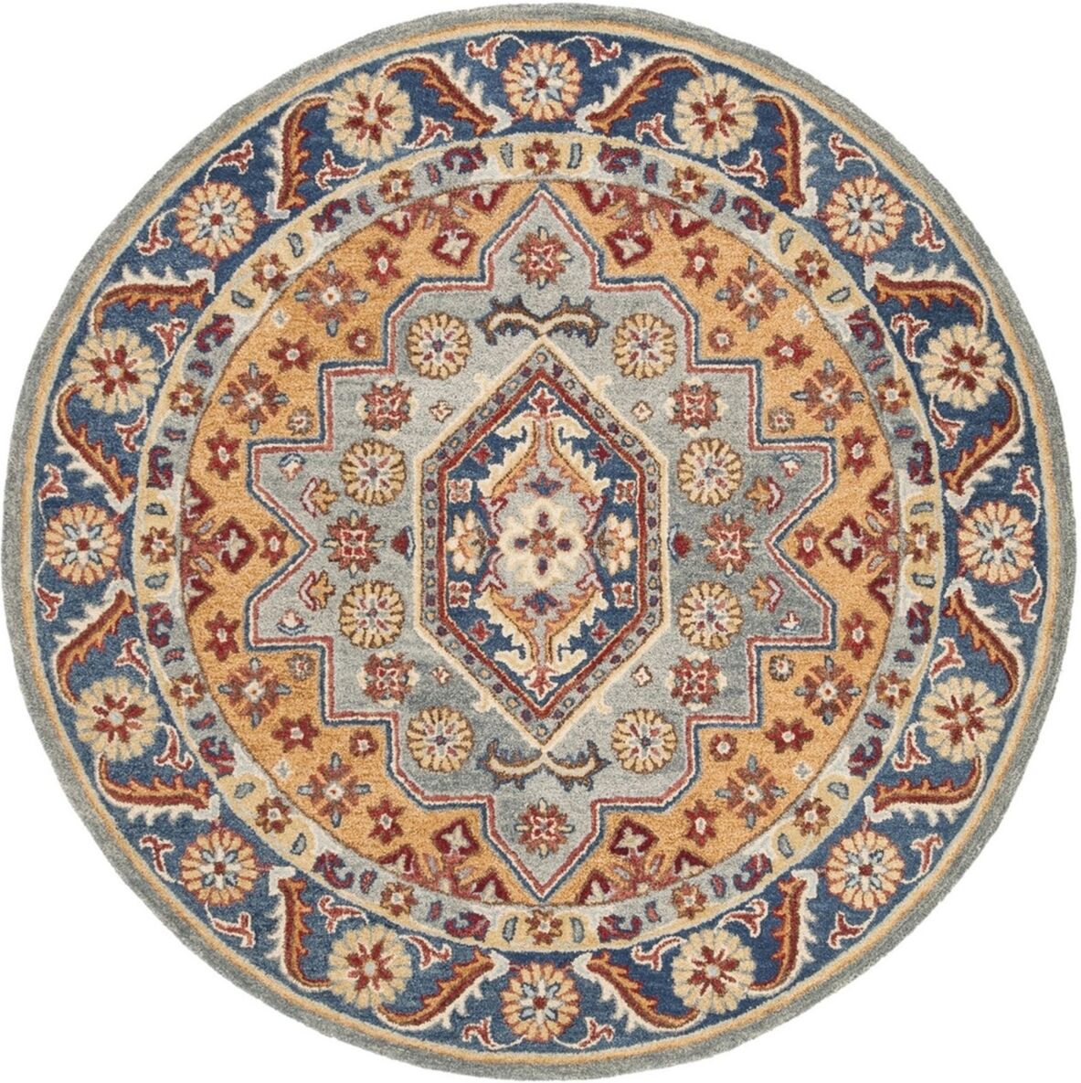 Safavieh Antiquity At504 Blue and Gold 6' x 6' Round Area Rug - Blue