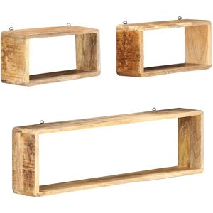 Vidaxl 3 Piece Wall Cube Shelf Set Solid Mango Wood - Brown