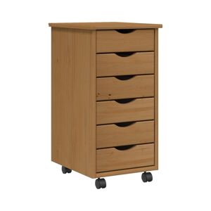Vidaxl Rolling Cabinet with Drawers Moss Honey Brown Solid Wood Pine - Brown