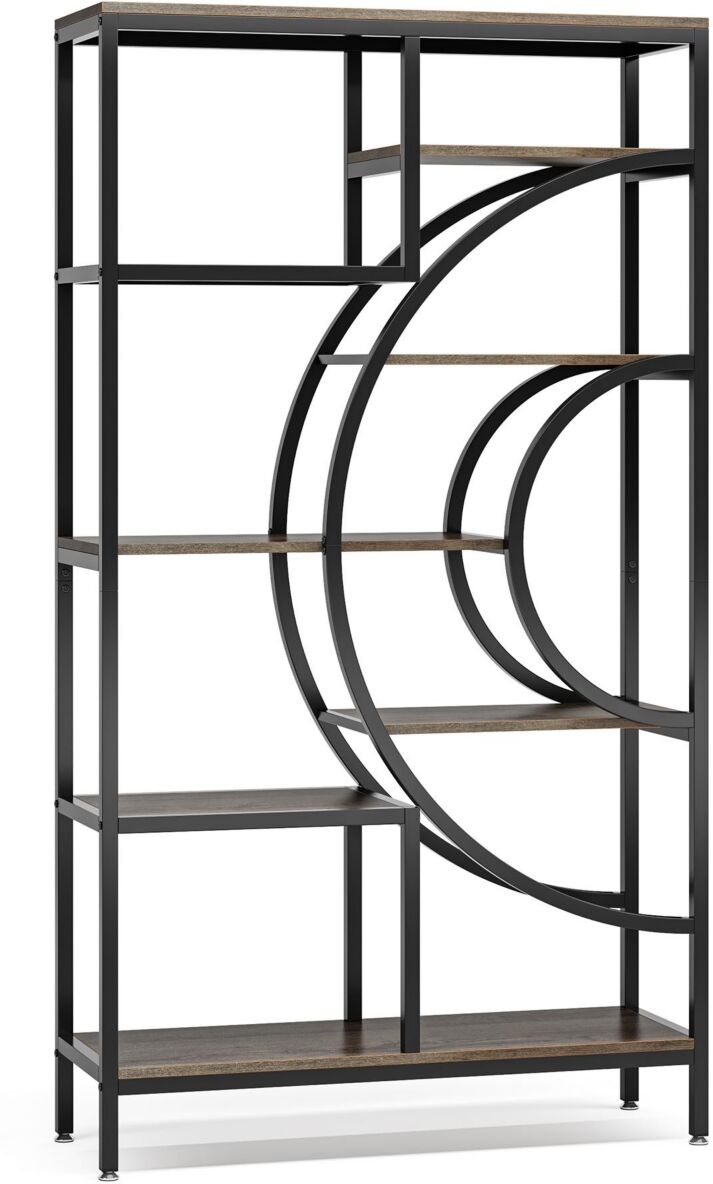 Tribesigns Tribe signs 71 inches Geometric Bookcase, Industrial 8-Tiers Bookshelves, Rustic Etagere Bookcase with Metal Frame for Home Office, Living Room - Grey