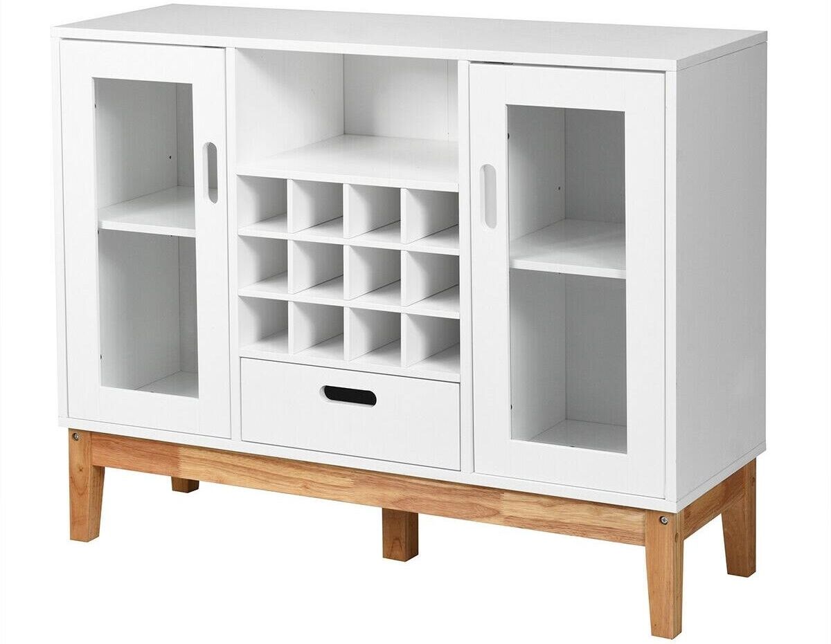 Sugift Wood Wine Storage Cabinet Sideboard Console Buffet Server - White